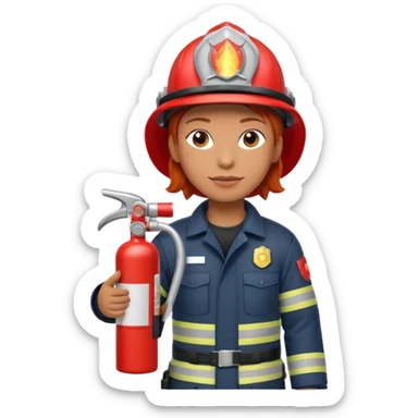 red haired firefighter with fire extinguisher sticker