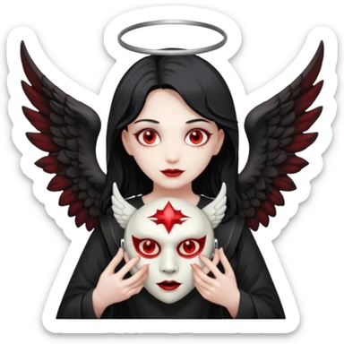 a demon taking the angel maask of his face sticker