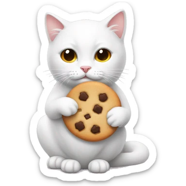 white cat holding a cookie  sticker