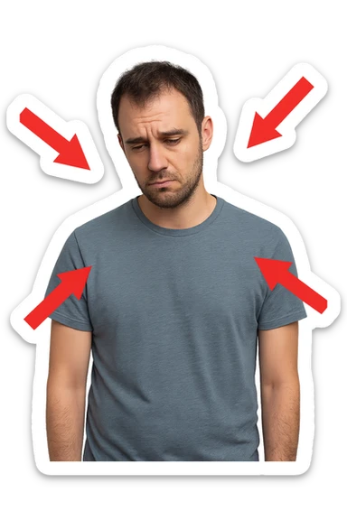 uomo con testosterone basso con freccie rosse ad indicare sticker