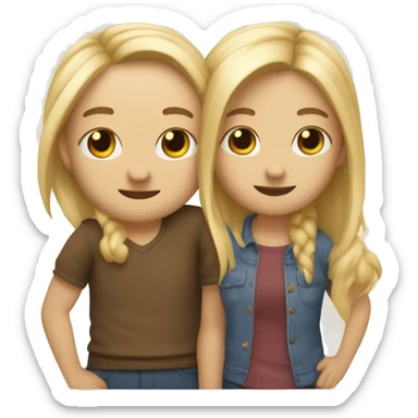Create an emoji of two friends wich hug each other one is having blond hair and the other one Kupfer hair  sticker