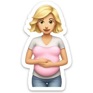 postpartum. blonde woman. light pink shirt. heating pad with cord sticker