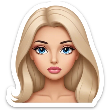 Glamours, tanned, very beautiful girl, with big pump peach-beige-rose lips, long long lashes, black straight smooth silky long hair, straight parting hair, blue-grey eyes sticker