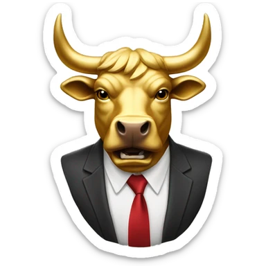 golden raging wall street bull portrait sticker