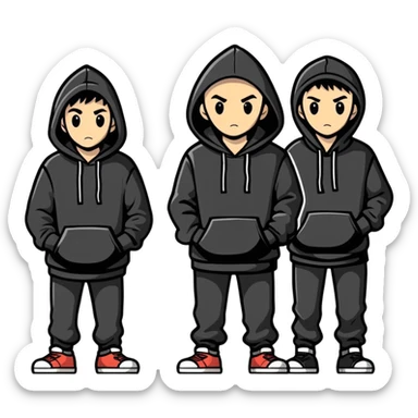 Gang wearing all black with black hoodies black hoodies sticker