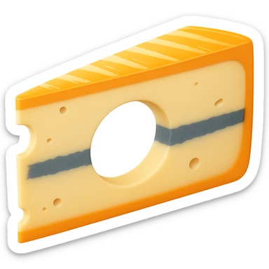 Make the blue-grey ash line in the center of the Morbier cheese wedge noticeably thicker, keeping the rest of the cheese details the same. Maintain the apple emoji style with soft lighting and subtle shadows. Transparent background, emoji scale. sticker