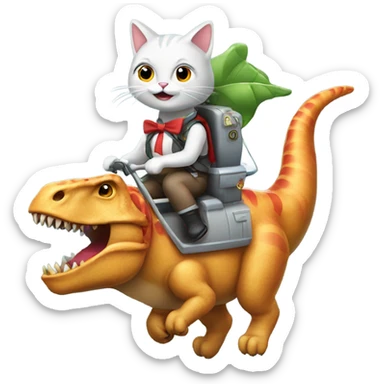 Cat wearing bows riding a dinosaur riding a rocket  sticker