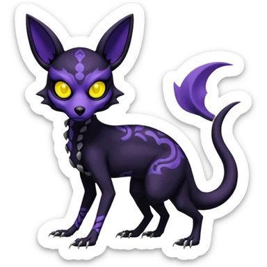 Gothic spooky Scaley Exotic Salandit-Umbreon-Noibat-Fakémon-hybrid-creature (full body), 4 legs, white skull face mask sticker