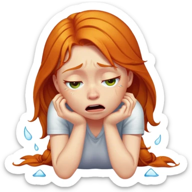 Ginger girl crying on floor  sticker