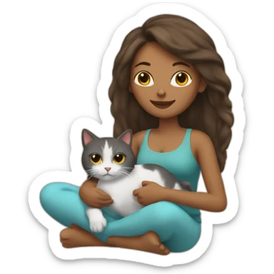 Woman with cat relaxing sticker
