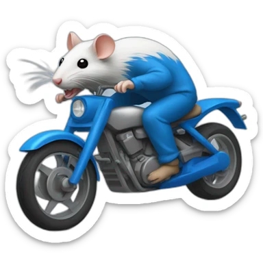 Rat qui fait une roue arrière en moto bleu sticker