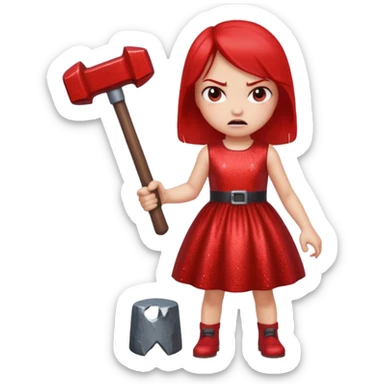 red glitter angry girl with a giant hammer sticker