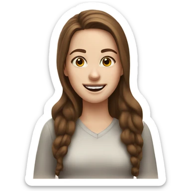 White girl with long brown hair and brown eyes she is very happy sticker