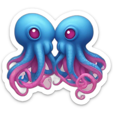 a blue kraken kissing an another pink kraken sticker