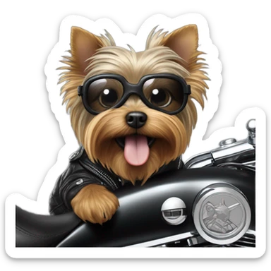 yorkie riding harley sticker