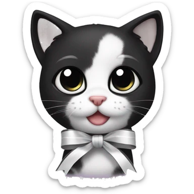 black kitten with black eyes and white ribbons, cute sticker