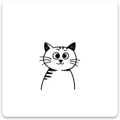 hand-drawn doodle of a cat, black ink on white, sketchy lines sticker
