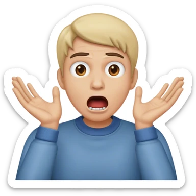 mouth open scared face with 2 hand place on face, with clothes sticker