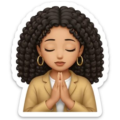 brown girl praying curls black hair and eyes closed gold hoop earrings sticker