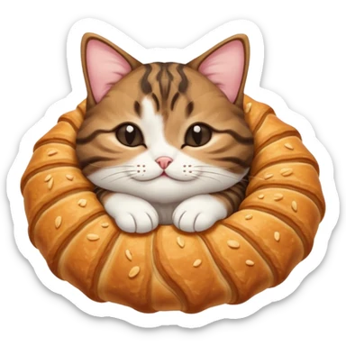 dark brown tabby and white cat in croissant position upside down with eyes closed sticker