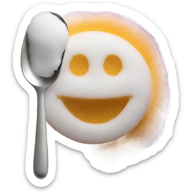 Smiley face covered in sugar behind a lighter with a spoon covered in sugar sticker