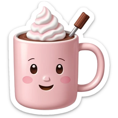 light pink mug with hot chocolate and marshmallows sticker
