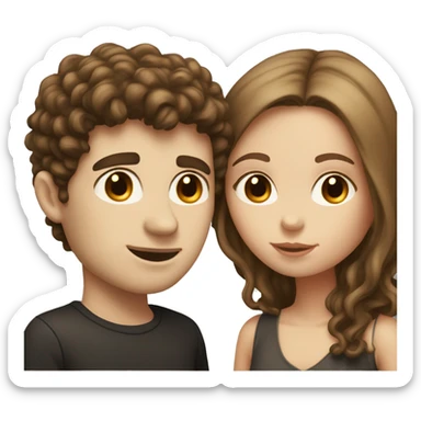 white girl with brown long straight hair kissing a white boy with short curly dark brown hair sticker