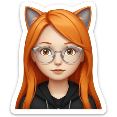 girl with very long orange hair, and silver cat-eyed glasses. Black clothes sticker