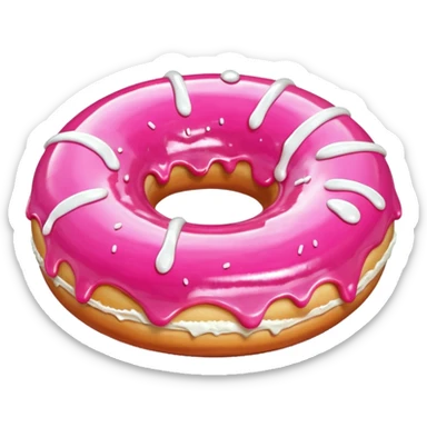 Pink donut with white icing running down and through it sticker