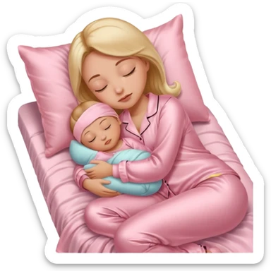 Mulher dormindo de pijama na sua cama de cetim rosa bebê sticker