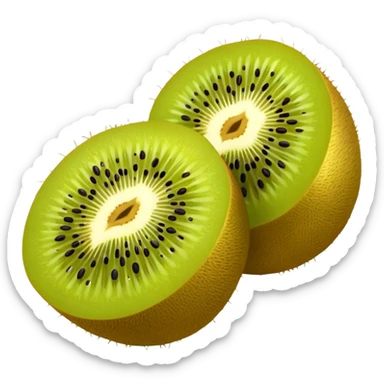 golden kiwi fruit, sliced in half, seeds visible, yellow-green sticker