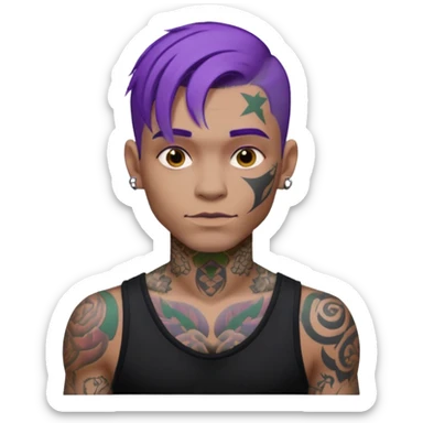 men with tatoos and hightlight that tatoos with purple hair and black dress and close look sticker