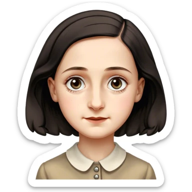 Anne Frank – Cinematic Realistic Portrait of Anne Frank, depicted with a reflective, gentle expression in period clothing, her eyes conveying hope and resilience, rendered with soft, natural lighting and delicate textures that capture the poignancy of her legacy. sticker
