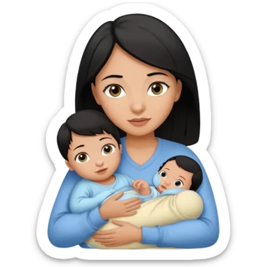 mom holding newborn baby girl with brown eyes tan skin and black hair and for the newborn baby, blue eyes newborn girl baby tan skin black hair sticker