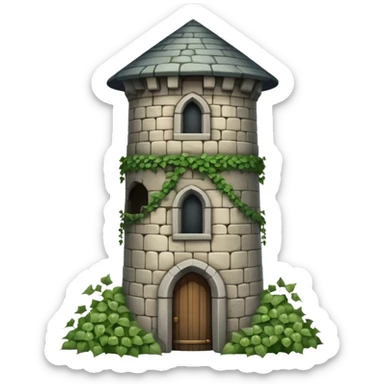 A medieval tall round tower covered in ivy vines. sticker