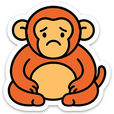 sad fat monkey, color outline icon style sticker