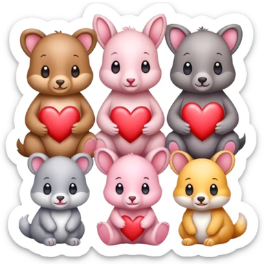 Baby animals saying hi with hearts sticker