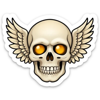 Create an emoji depicting a skull with wings, This image should be rendered in a bold, graphic novel style, capturing the raw intensity and artistry synonymous with Avenged Sevenfold.  sticker