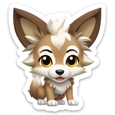 Brown Beige White Cartoon Chibi Wolf Eevee Lycanroc Full Body sticker
