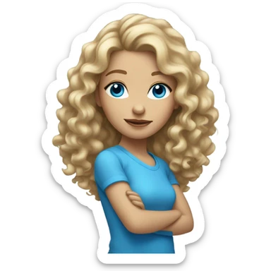 Girl with dirty blond curly hair and blue eyes fair skin sticker