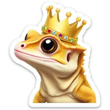 Cute crested gecko wearing a crown sticker