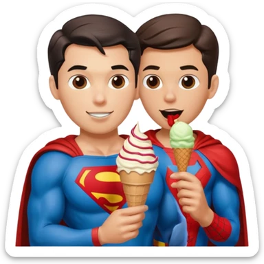 Superman bringing Spider-Man ice cream sticker
