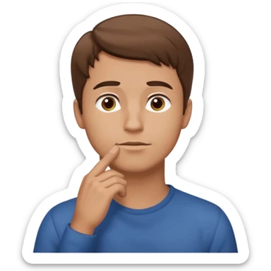 white guy looks up, stands sideways, puts hand to chin, thinks sticker