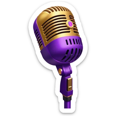 golden microphone surrounded by hurricane, musical notes and protest signs flying in the eye of the storm, purple gradient storm clouds background sticker