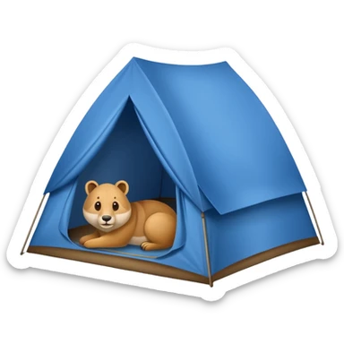 Blue tent with a Slow animal sticker