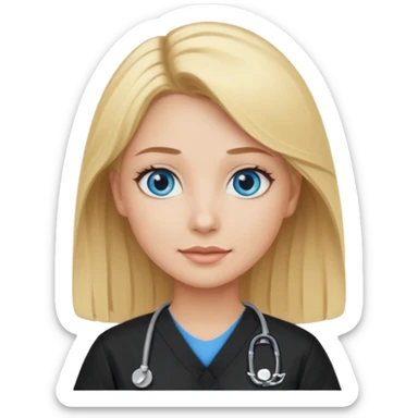 Woman with blonde hair blue eyes and blacks scrubs sticker