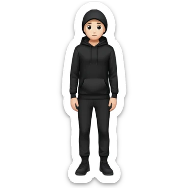 fullbody Mysterious shy caucasian man in black hoodie on head, hands in pockets and black pants rear backview sticker