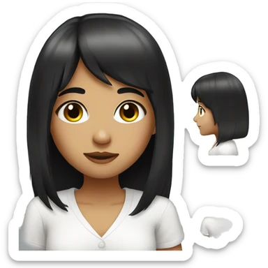 Beautifull girl with black hair bangs and white shirt sticker