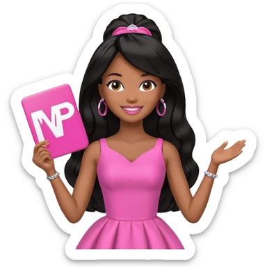 Black barbie, long black  hair, pink dress holding mvp sign  sticker