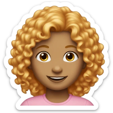 a girl with curly strawberry blond hair, size 10 and happy sticker